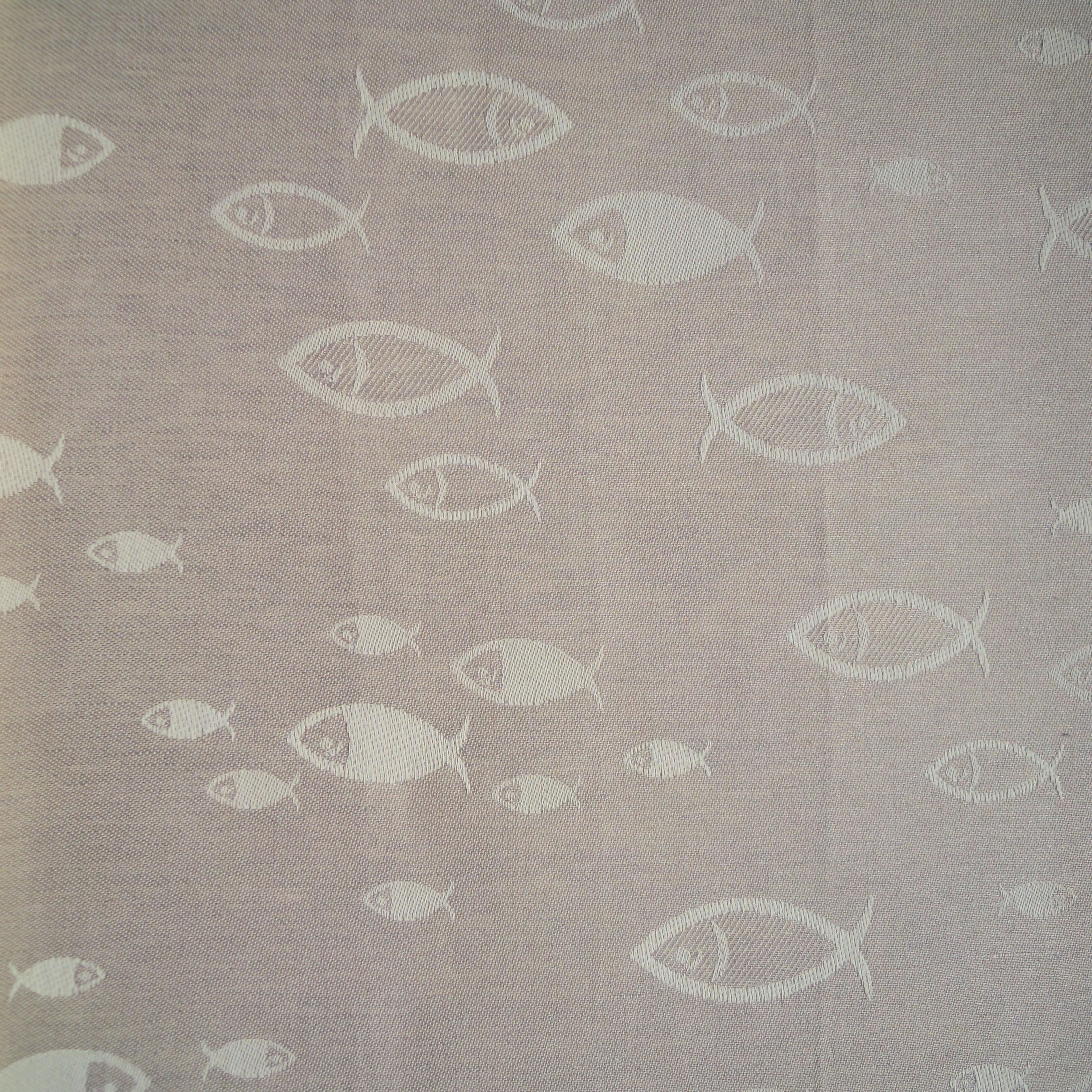 Tessitura artigianale disegno con pesci, color tortora