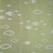 Runner da tavola, tessuto artigianalmente disegno con pesci, disponibile nella misura cm 300x45, colore verde muschio