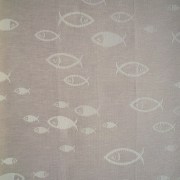 Runner da tavola, tessuto artigianalmente disegno con pesci, disponibile nella misura cm 250x45, colore tortora