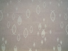 Tovagliolo, tessitura artigianale in misto lino/cotone, disegno con pesci  di colore grigio, cm 40x40.