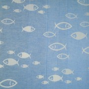 Tessitura artigianale disegno con pesci, color azzurro
