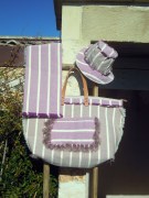 Borsa rigida in cotone tessuto artigianalmente con disegno artistico, manici in cuoio