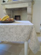 Tovaglia, tessitura artigianale in misto lino/cotone, con disegno floreale e finitura punto a giorno, colore grigio cm 200x160