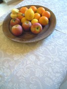 Tovaglia, tessitura artigianale in misto lino/cotone, con disegno floreale e finitura punto a giorno, colore grigio cm 200x160