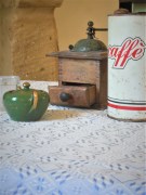 Tovaglia, tessitura artigianale in misto lino/cotone, con disegno Biscotto salentino e finitura punto a giorno, colore azzurro cm 300x160