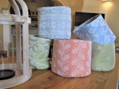 Cestini da toeletta, tessitura artigianale in misto lino e cotone, vari colori e disegni, cm 22x20