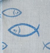 Asciugomare in misto lino, disegno con pesci colore azzurro