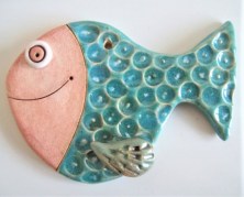 Pesce azzurro, pezzo unico artigianale in ceramica. Cm 8