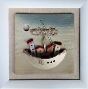 Quadro, pezzo unico artigianale in ceramica. Altezza 26 cm. Cornice bianca