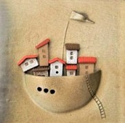 Quadro, pezzo unico artigianale in ceramica. Altezza 26 cm. Cornice bianca