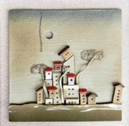 Quadro grande, pezzo unico artigianale in ceramica. Altezza 36 cm. Cornice bianca