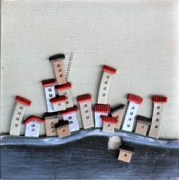 Quadro grande, pezzo unico artigianale in ceramica. Altezza 36 cm. Cornice bianca