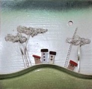 Quadro grande, pezzo unico artigianale in ceramica. Altezza 36 cm. Cornice bianca