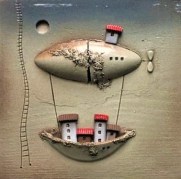 Quadro grande, pezzo unico artigianale in ceramica. Altezza 36 cm. Cornice bianca